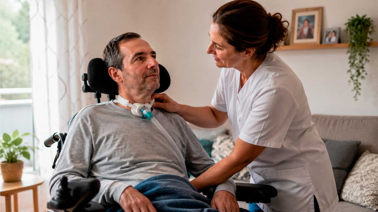 Persona con ELA recibe cuidados en su domicilio en Andalucía