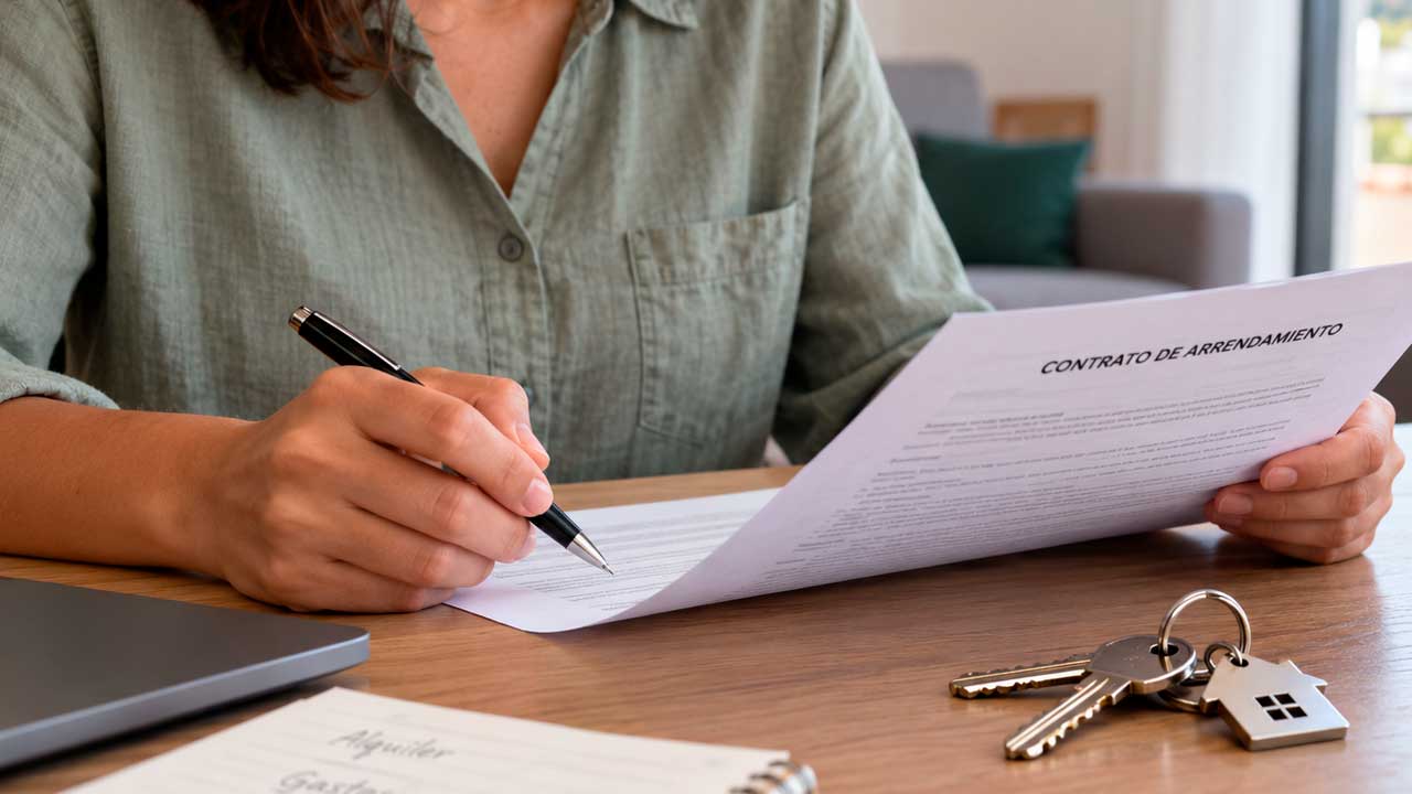 Empleada pública revisando un contrato de alquiler de vivienda en Andalucía