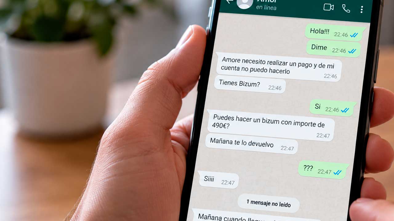 Conversación de WhatsApp con una petición de 490 euros por Bizum
