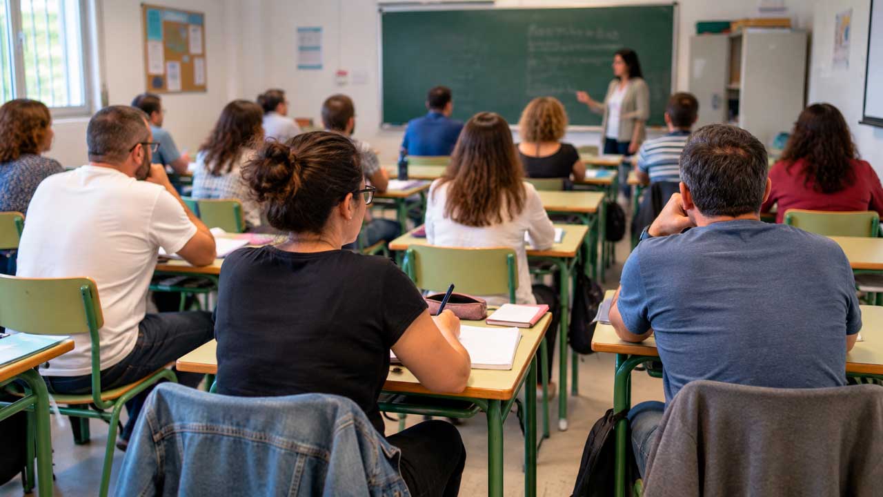 Alumnos adultos en un aula durante una clase en Andalucía