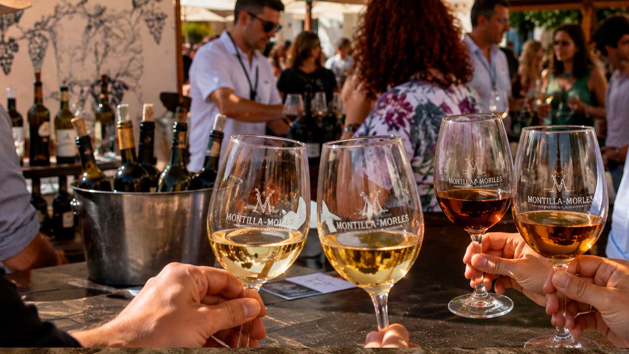 Asistentes degustan vinos de Montilla-Moriles durante el Túnel del Vino